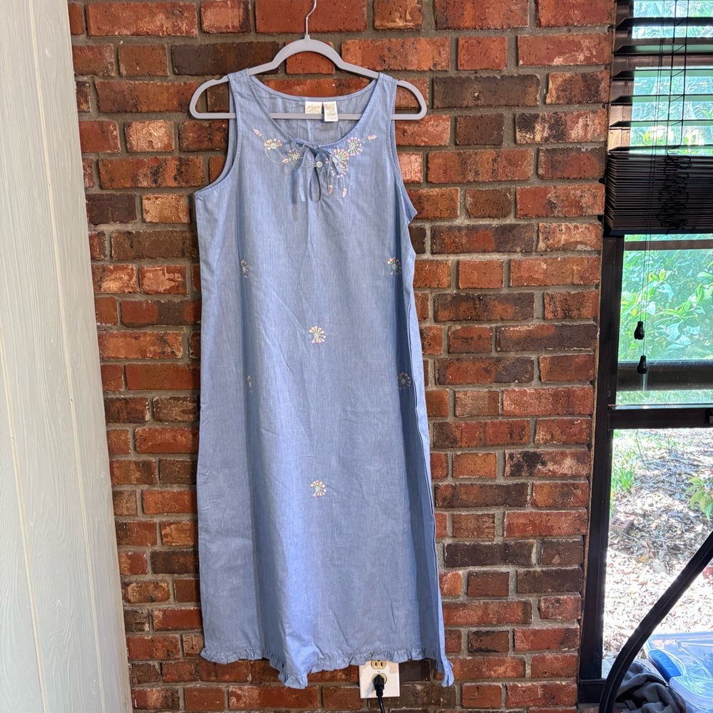 Gilligan & O’Malley womens embroidered chambray sheath midi dress blue M